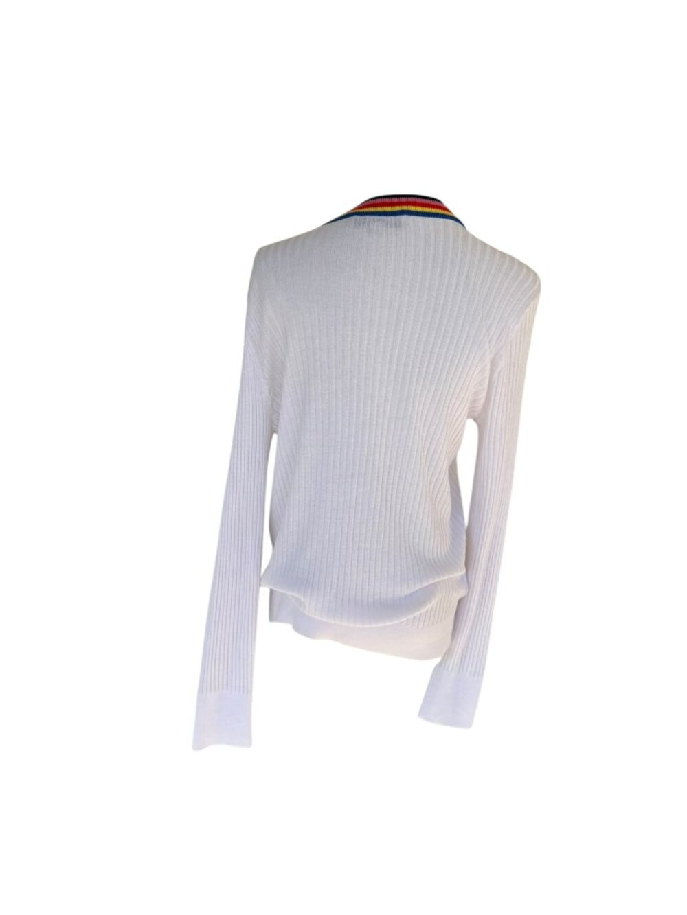 LOFT White Ribbed Button Front Cardigan Sweater with Rainbow Trim – Size L - Picture 2 of 8